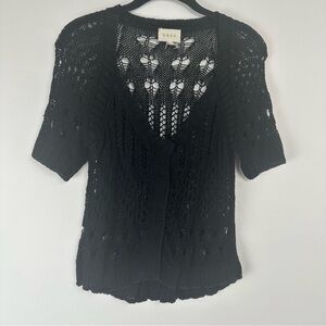 Shae Open Knit Cardigan Size Large Black Linen Beachy Boho